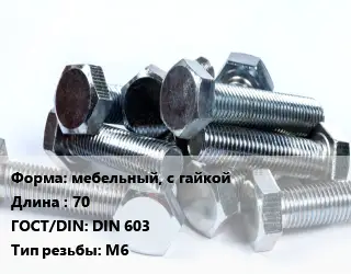 Болт мебельный, с гайкойх70 DIN 603 М6